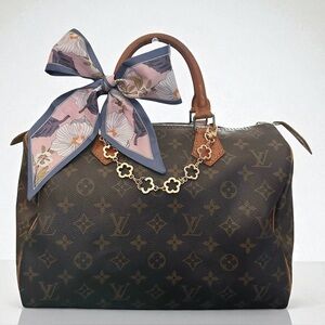 Louis Vuitton Monogram Speedy 30 Satchel Bag with Twilly & Lock and Key Set